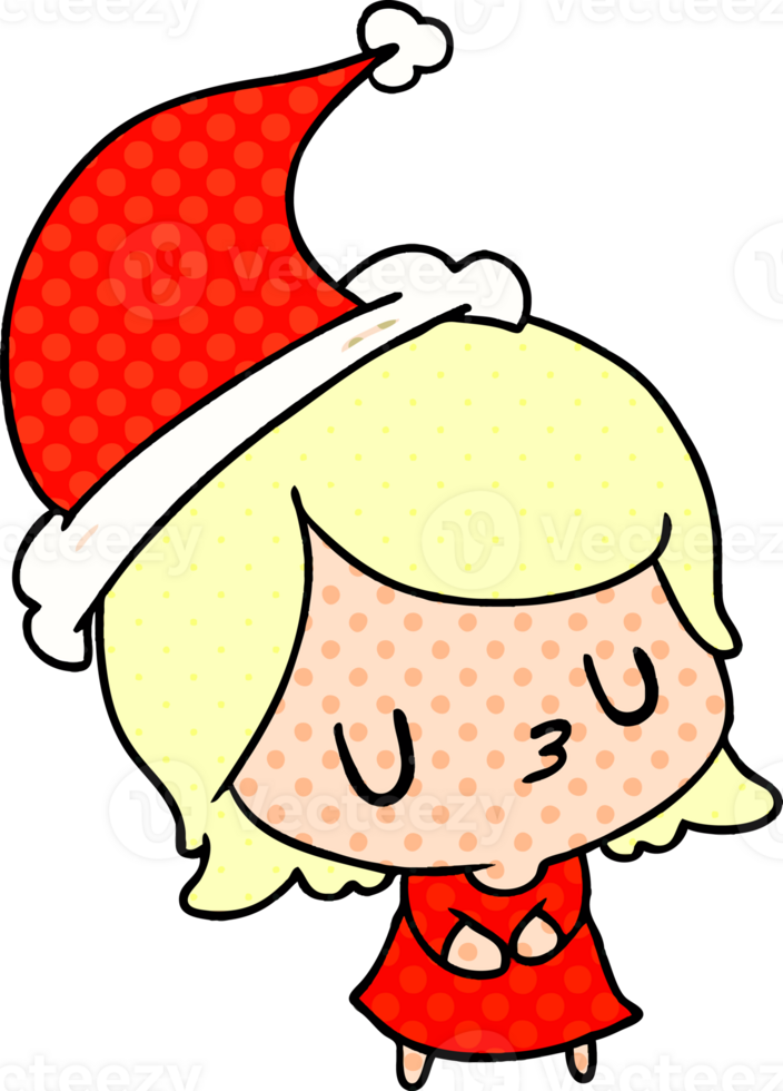 hand drawn christmas cartoon of kawaii girl png