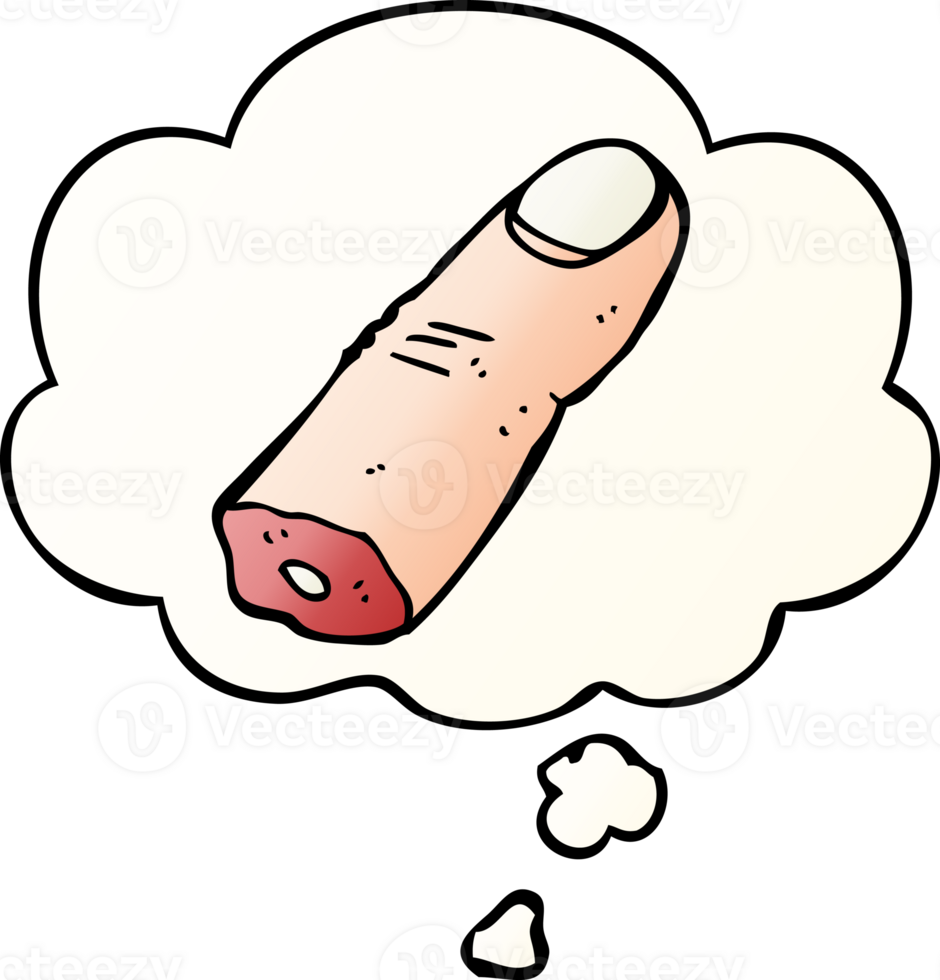 cartoon severed finger with thought bubble in smooth gradient style png