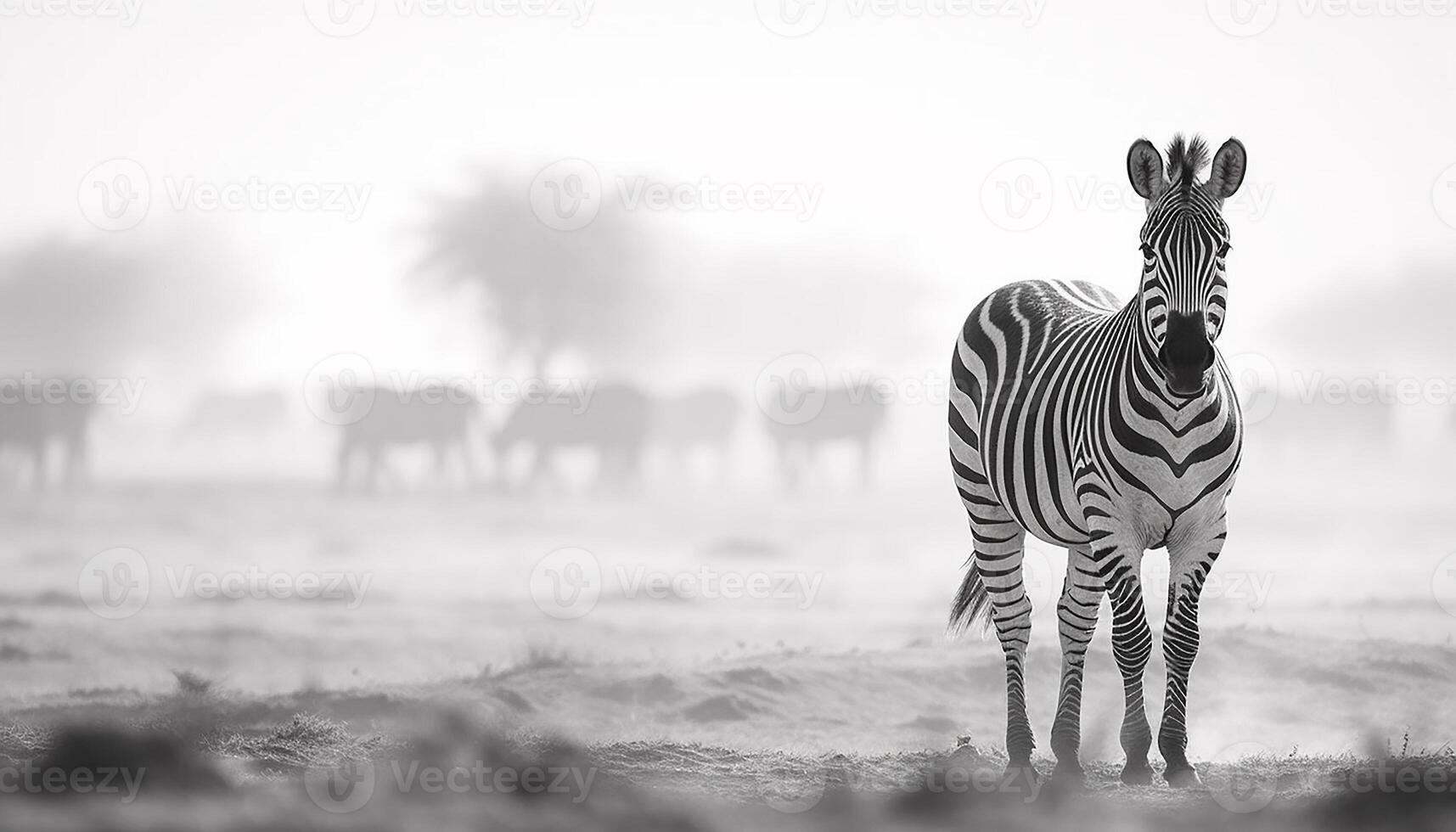 AI generated Zebra standing in the grass, looking at the camera generated by AI photo
