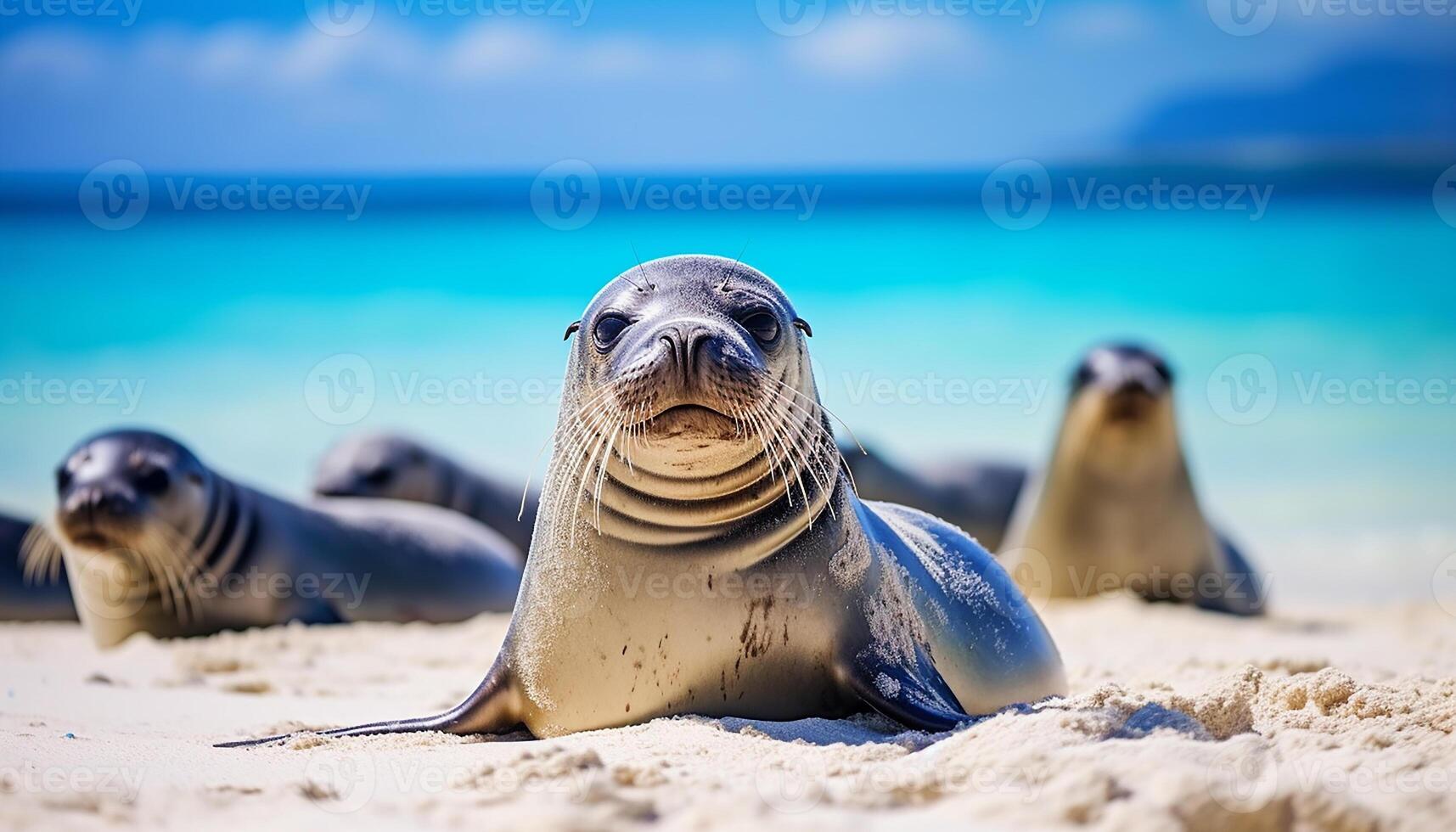 AI generated Cute sea lion resting on sandy beach, enjoying nature generated by AI photo