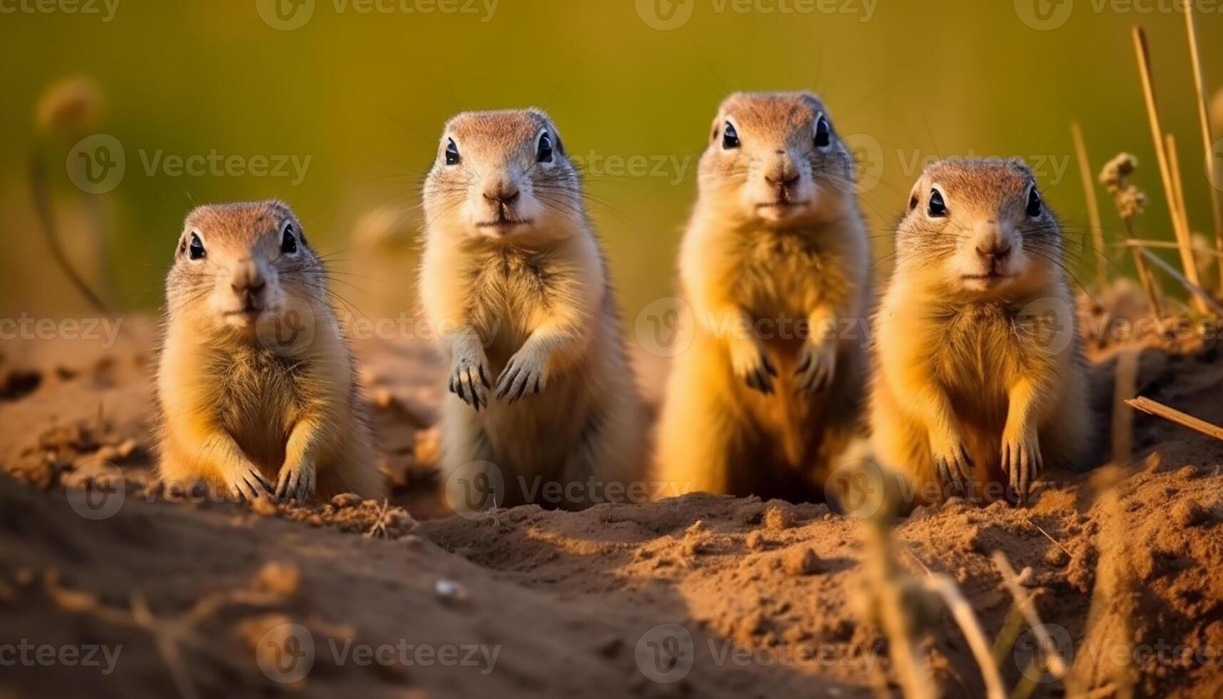 AI generated Cute prairie dog sitting in grass, alert and focused generated by AI photo