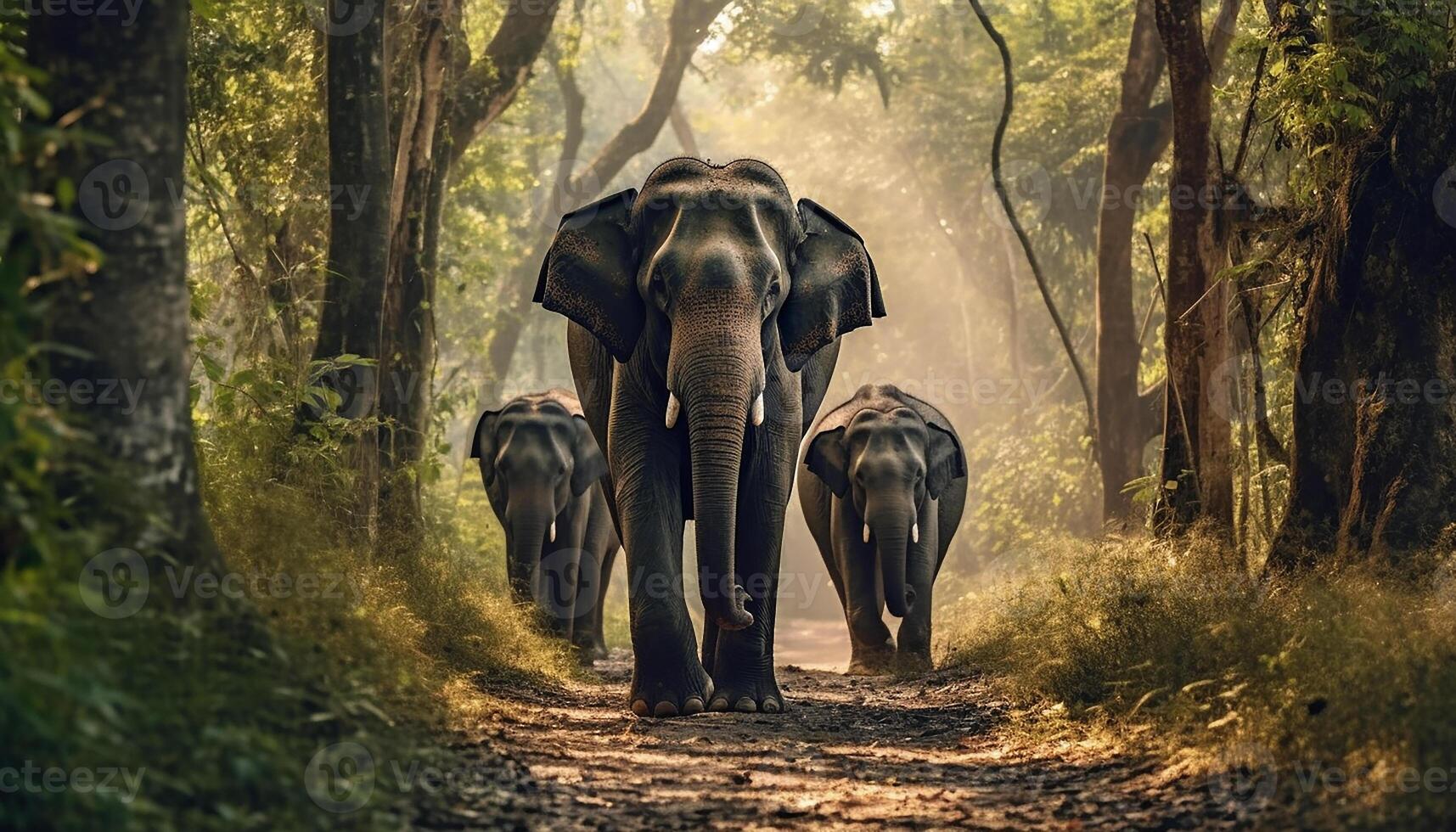 AI generated Elephants roam freely in the tranquil African wilderness generated by AI photo