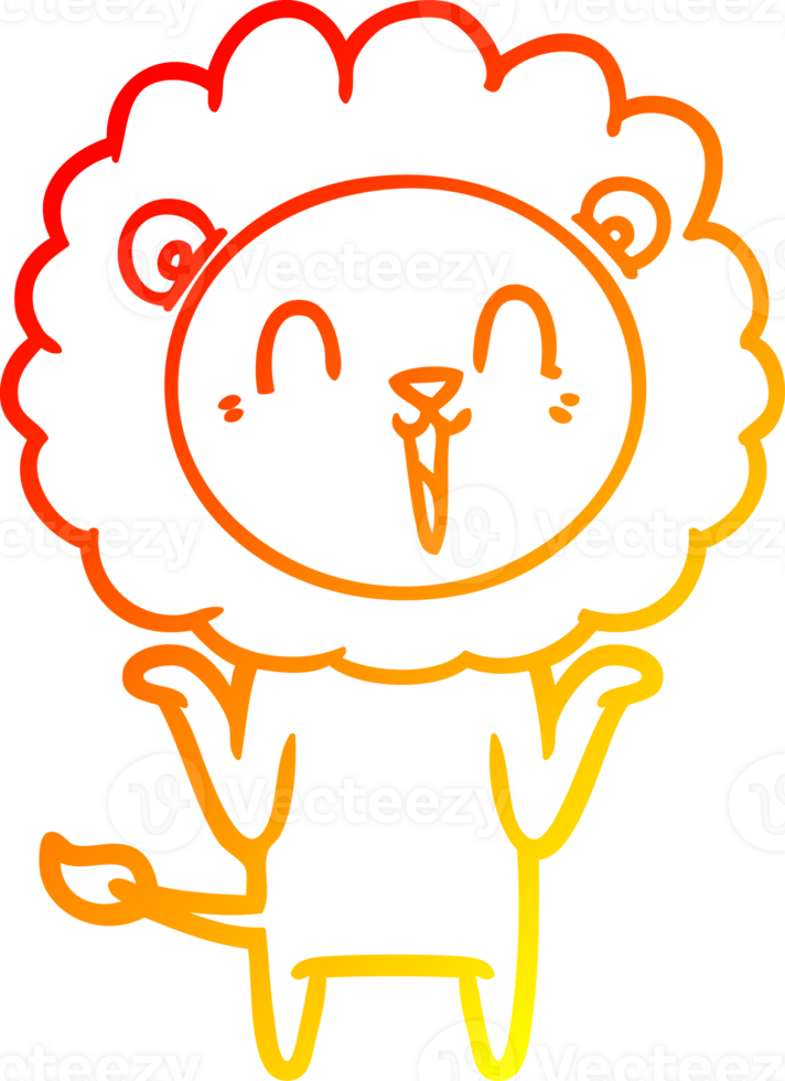 warm gradient line drawing of a laughing lion cartoon shrugging shoulders png