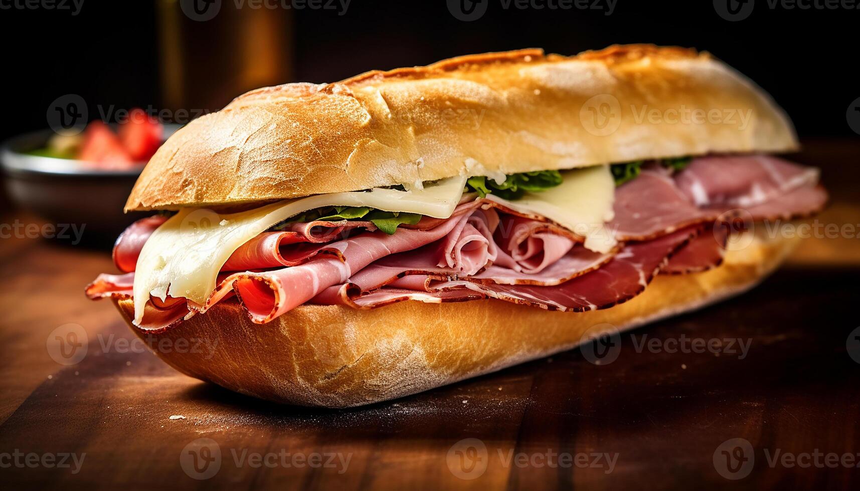 ai generado frescura en un de madera mesa A la parrilla carne de res, tomate, ciabatta generado por ai foto