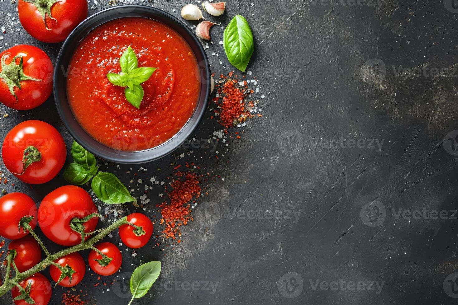 ai generado hecho en casa tomate salsa passata - tradicional receta de italiano cocina - parte superior ver con Copiar espacio. generativo ai foto