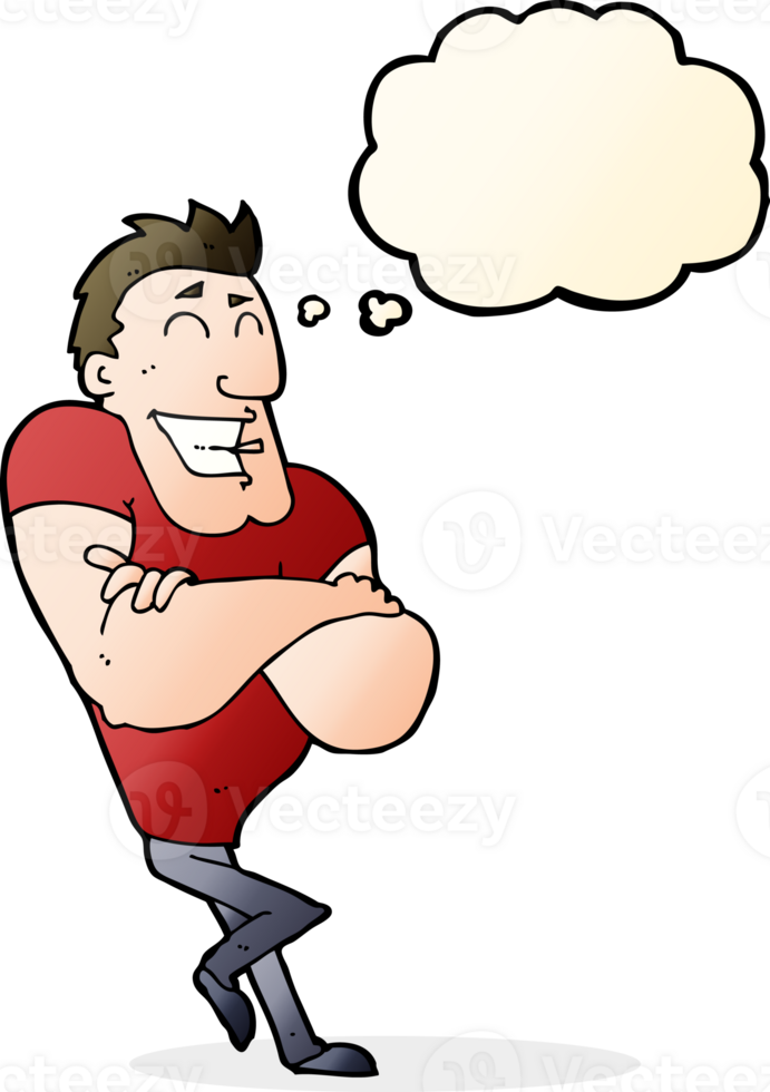 cartoon muscle guy with thought bubble png