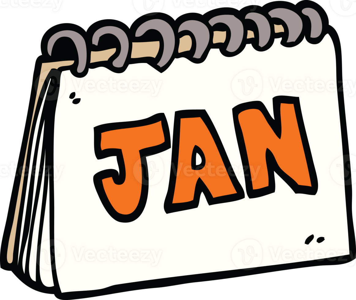cartoon doodle calendar showing month of january png