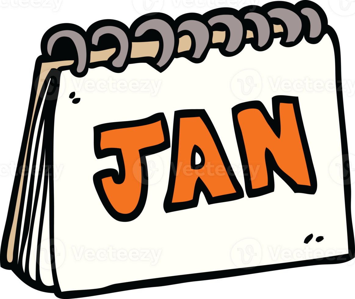 calendrier de doodle de dessin animé montrant le mois de janvier png