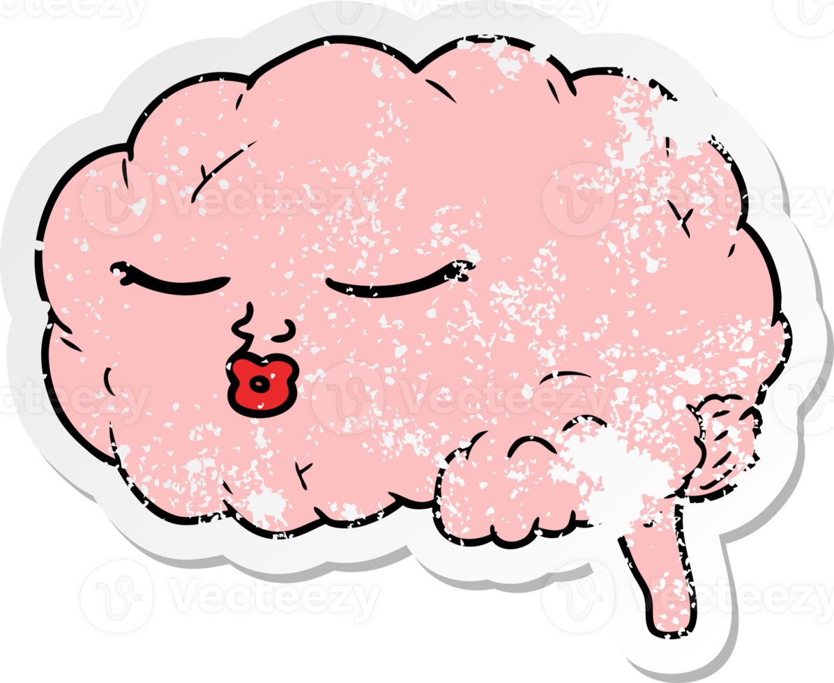 distressed sticker of a cartoon brain png