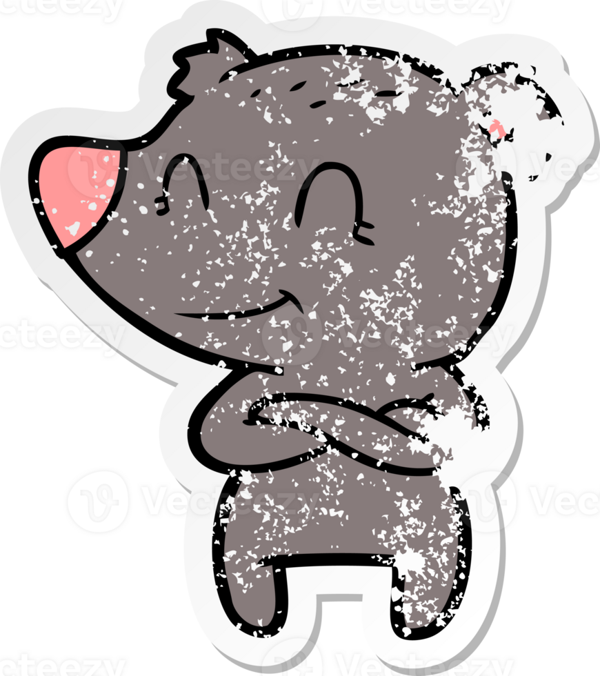 distressed sticker of a friendly bear cartoon png