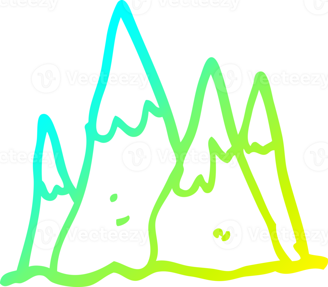 cold gradient line drawing of a cartoon tall mountains png