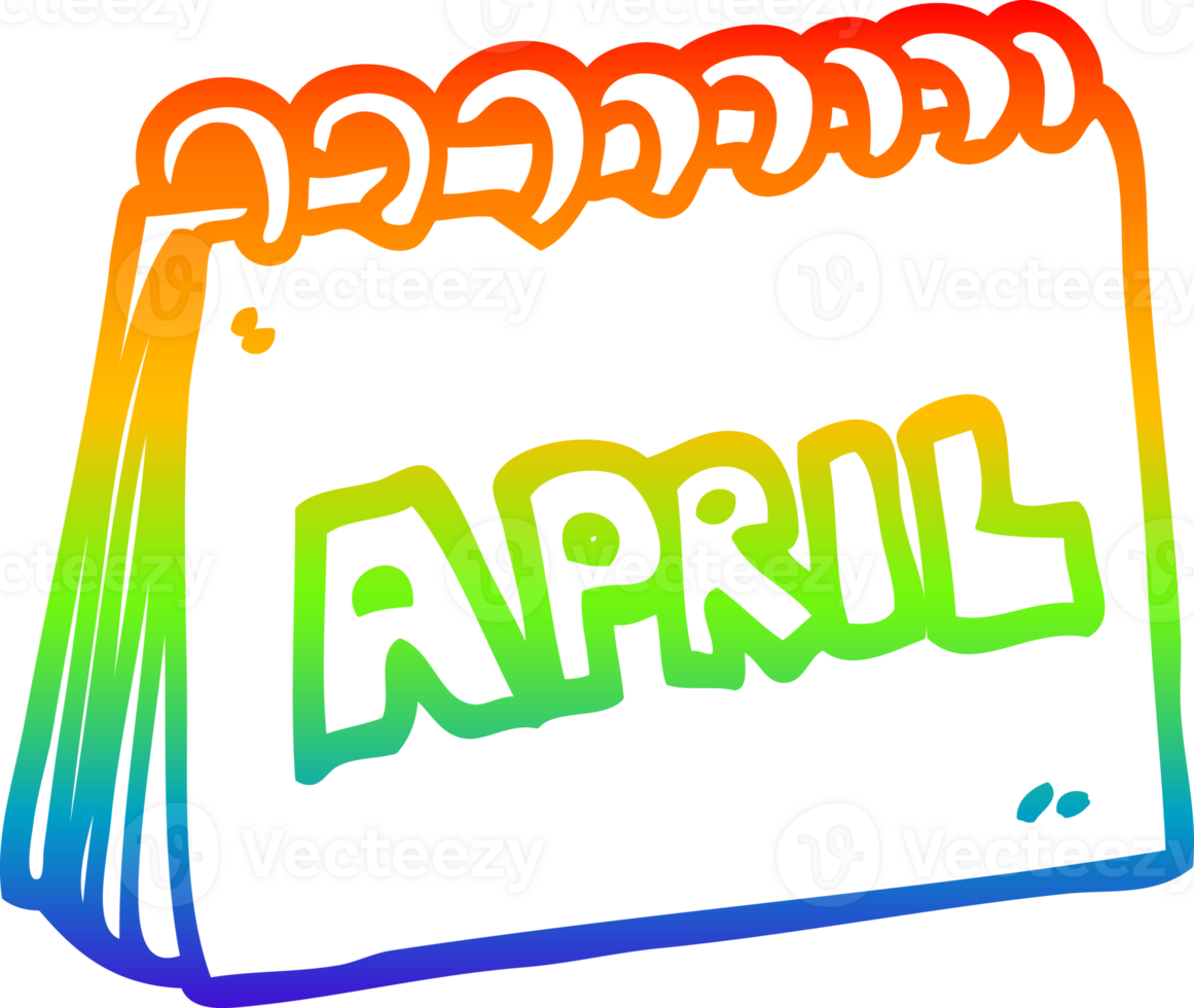 rainbow gradient line drawing of a cartoon calendar showing month of april png
