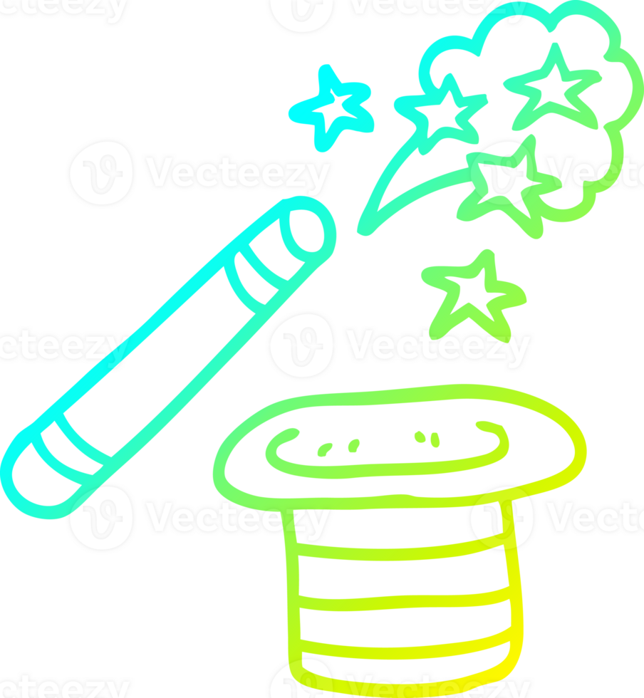 cold gradient line drawing of a cartoon magicians hat and wand png