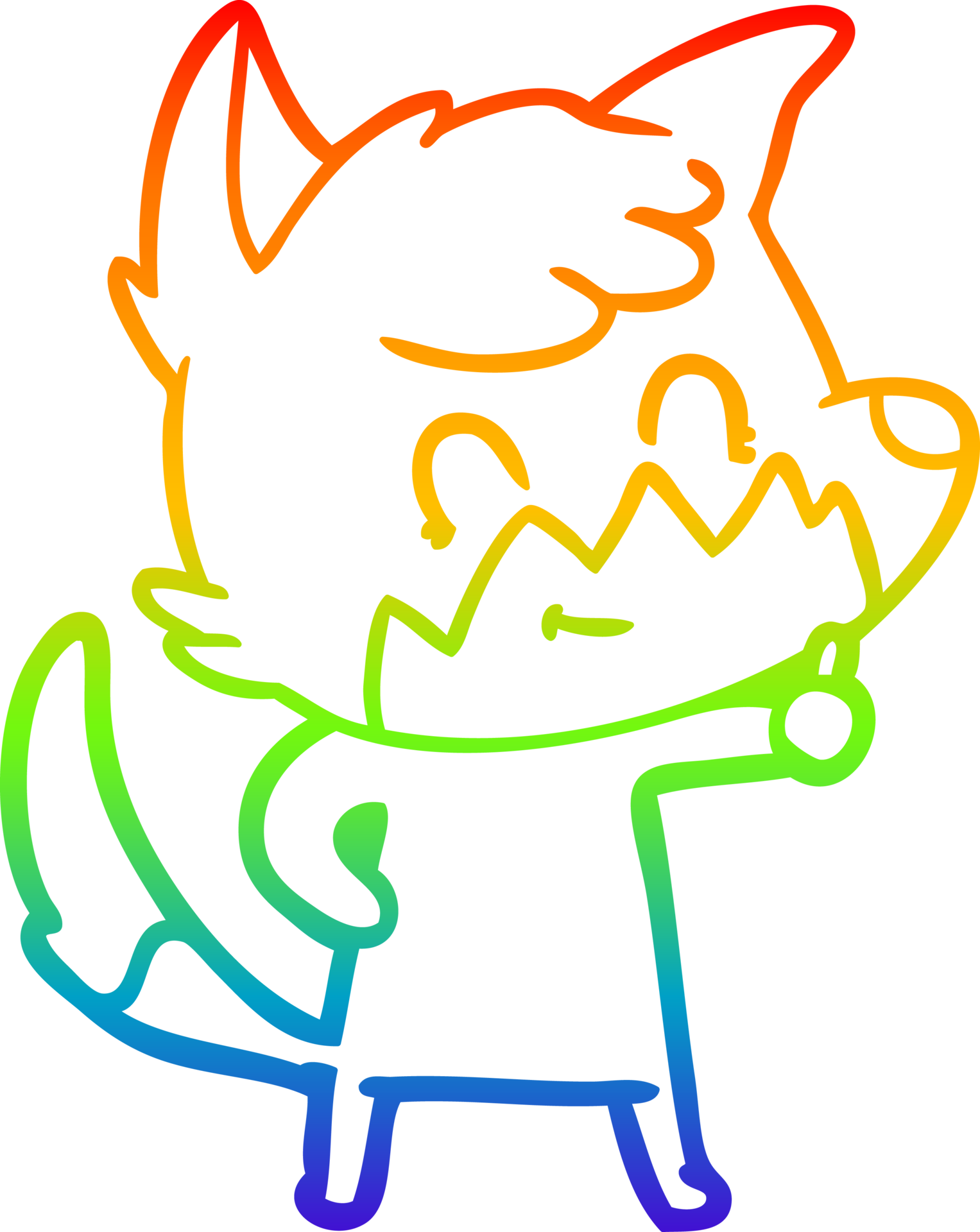 rainbow gradient line drawing of a cartoon friendly fox 40708283 PNG