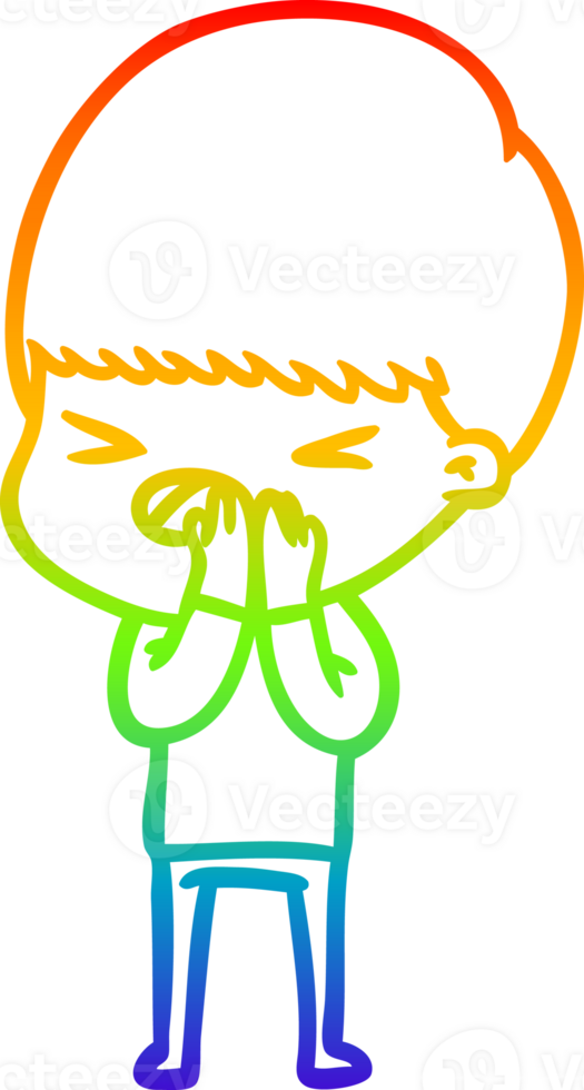 rainbow gradient line drawing of a cartoon stressed man png