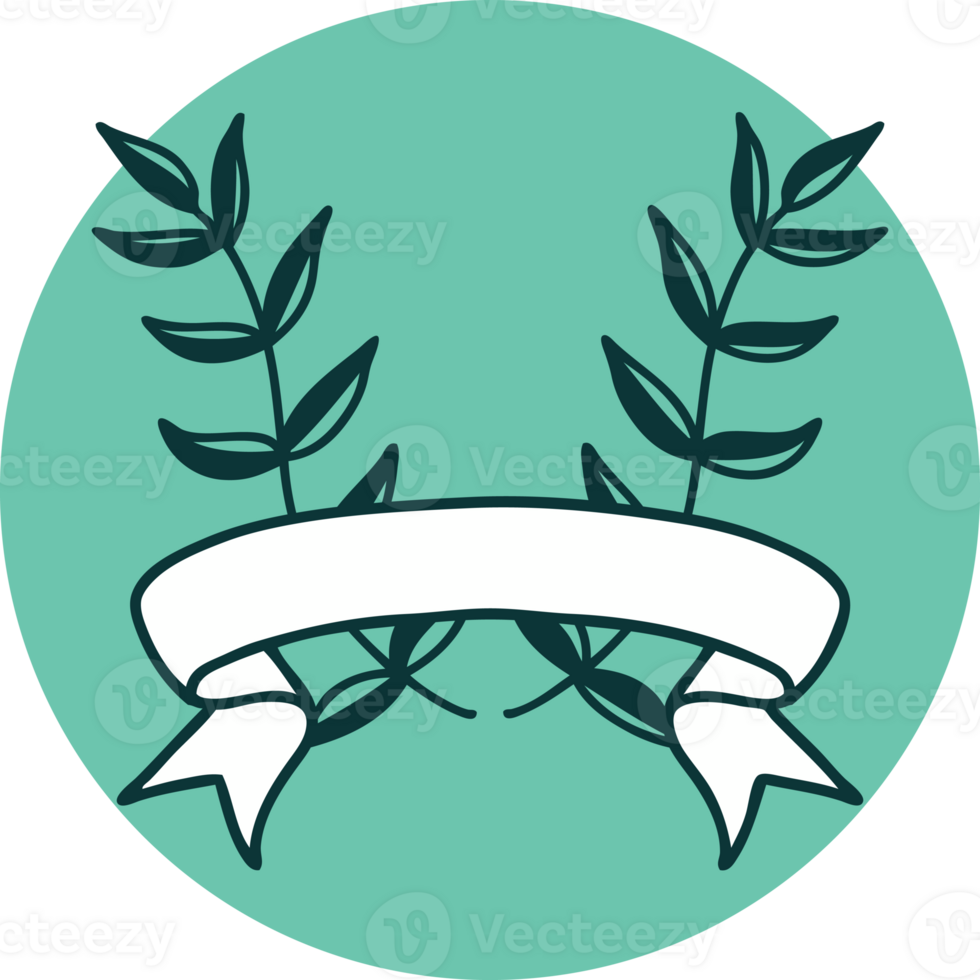 tattoo style icon with banner of a laurel png