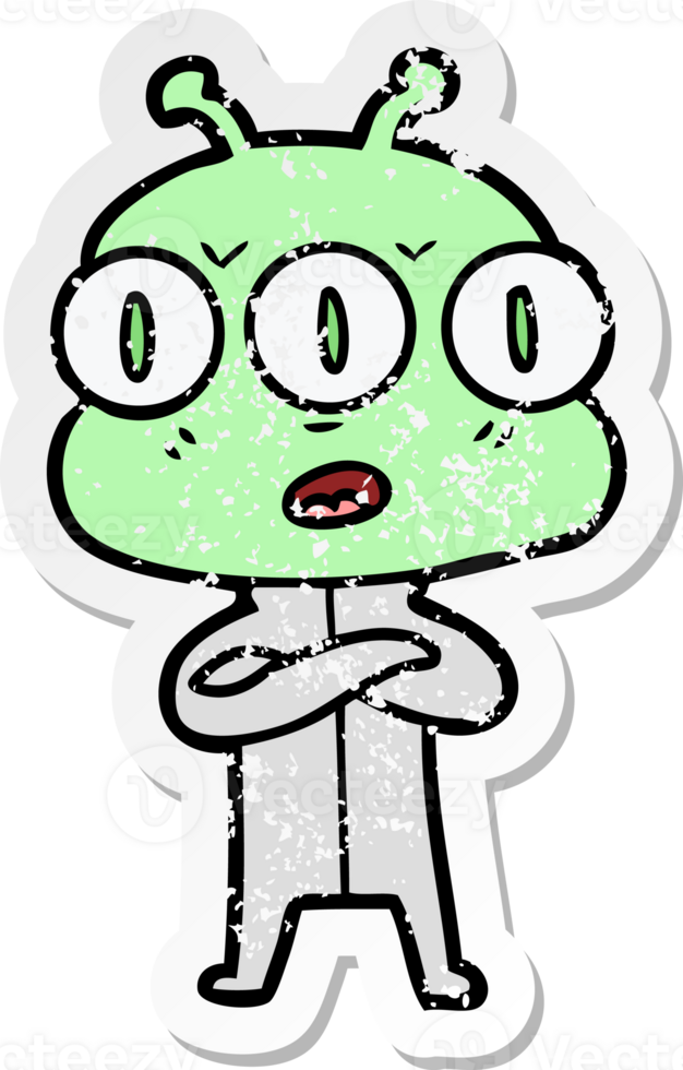 distressed sticker of a cartoon three eyed alien png