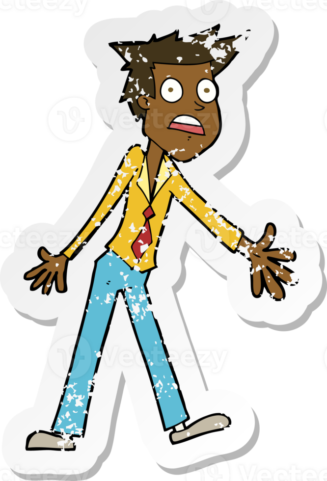 retro distressed sticker of a cartoon stressed man png