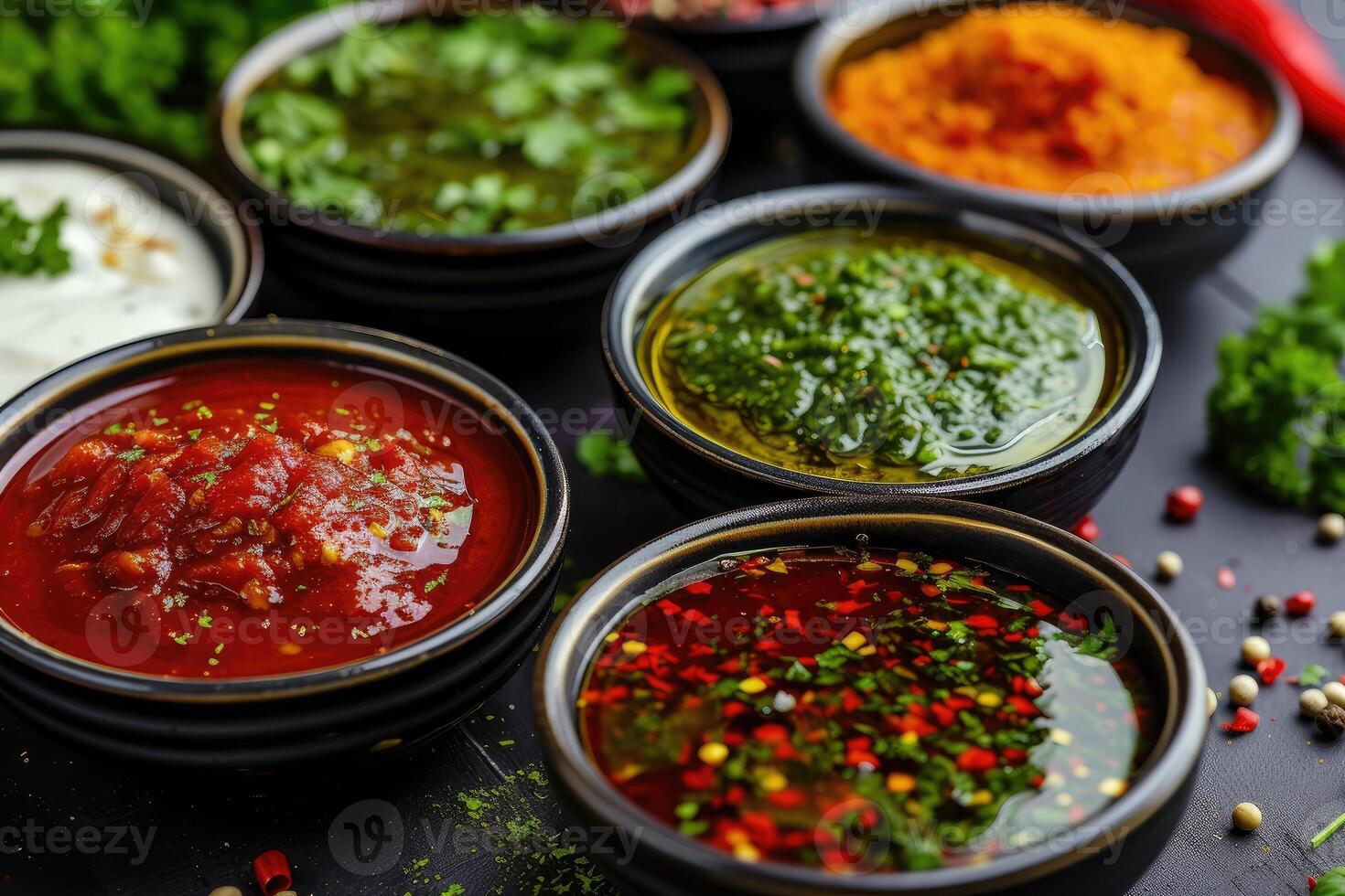 AI generated Selection of Different Sauces in Bowls. generative ai photo