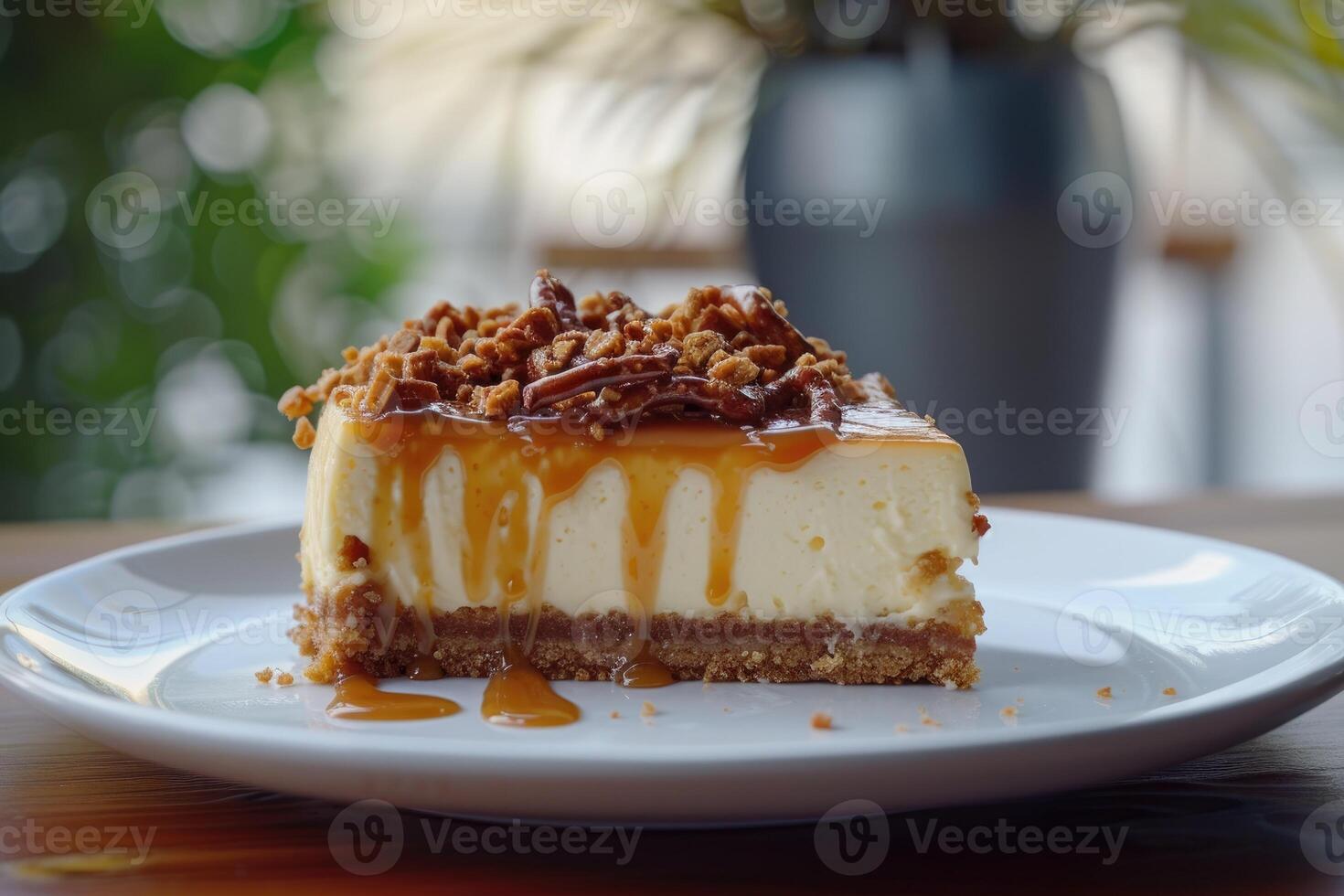 AI generated Salty Sweet Symphony, Delighting in Salted Caramel Pretzel Cheesecake. generative ai photo