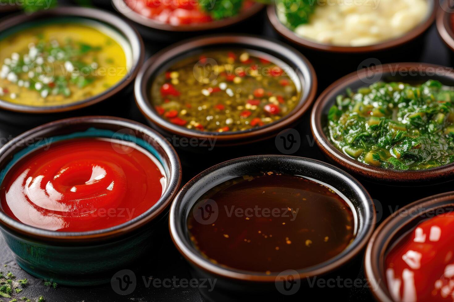 AI generated Selection of Different Sauces in Bowls. generative ai photo