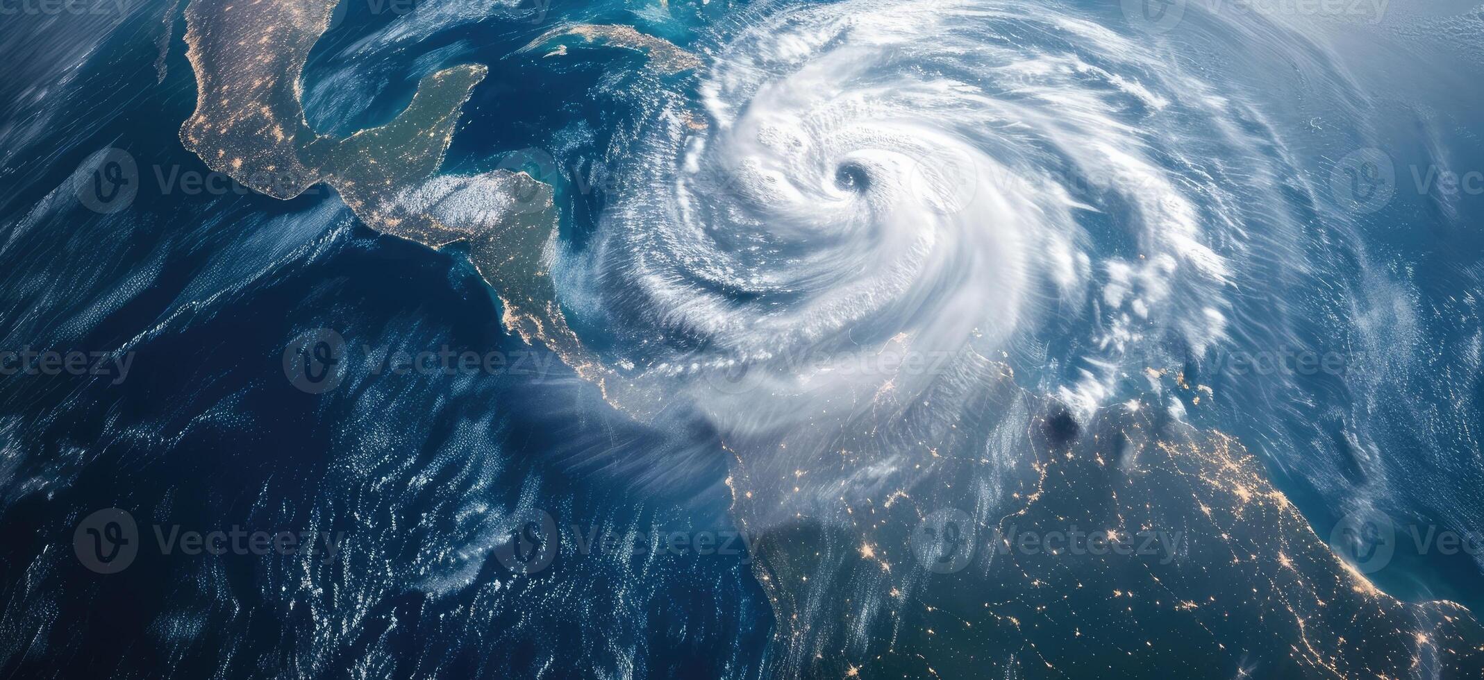 AI generated Hurricane Approaching the American Continent Visible Above the Earth , a View from The Satellite photo