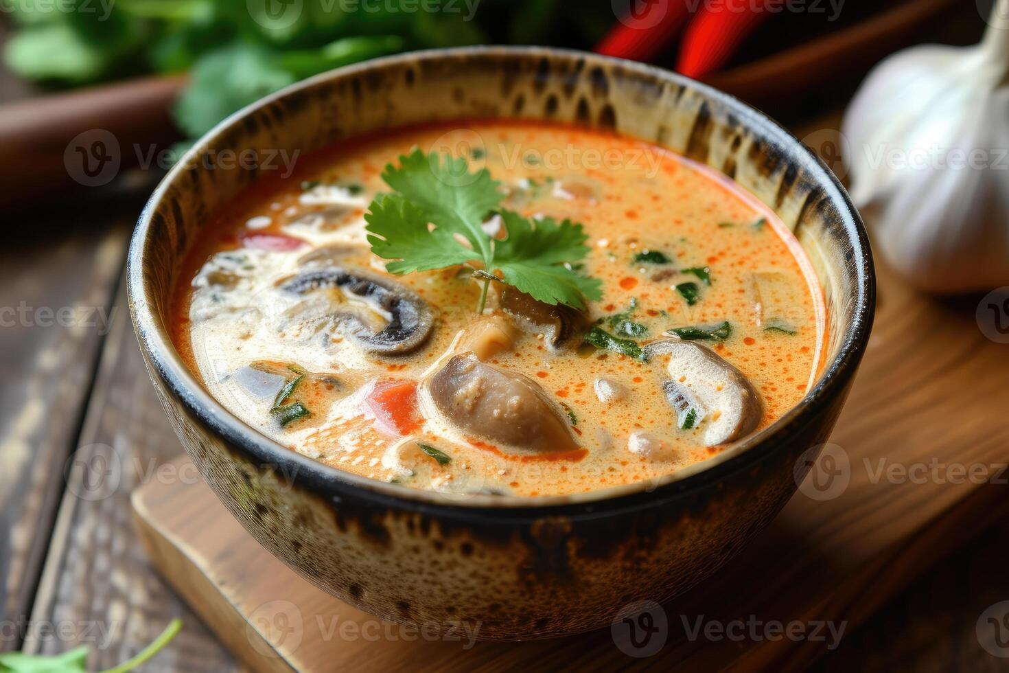 AI generated Soothing Thai Soup, Tom Kha Gai. generative ai photo