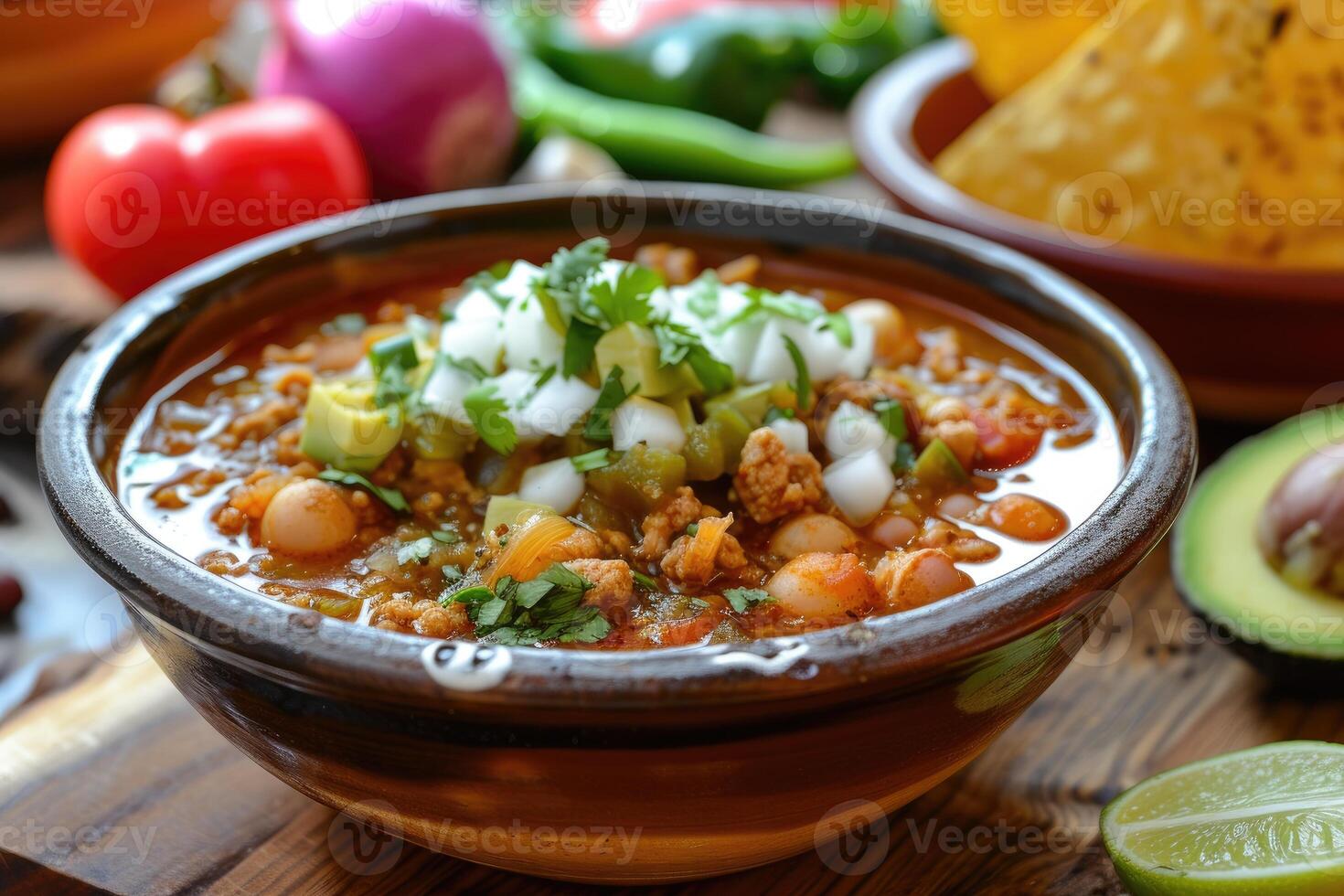 AI generated Soup with a Twist, Discover the Bold and Spicy Delights of Pozole. generative ai photo