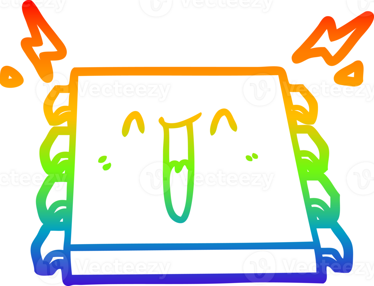 rainbow gradient line drawing of a happy computer chip cartoon png