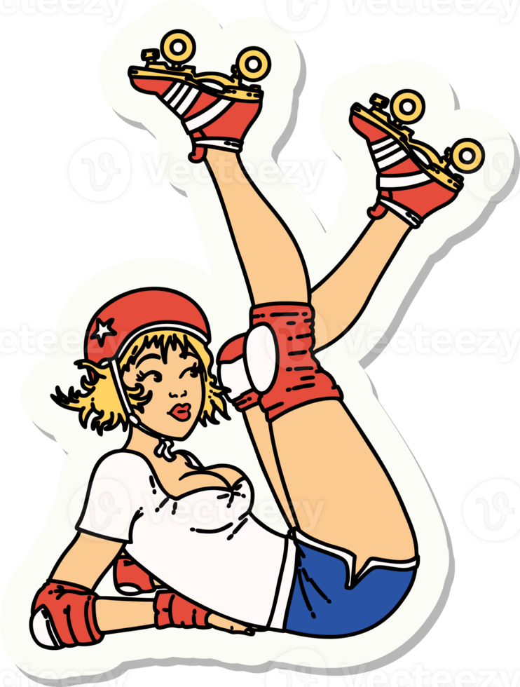 sticker of tattoo in traditional style of a pinup roller derby girl png