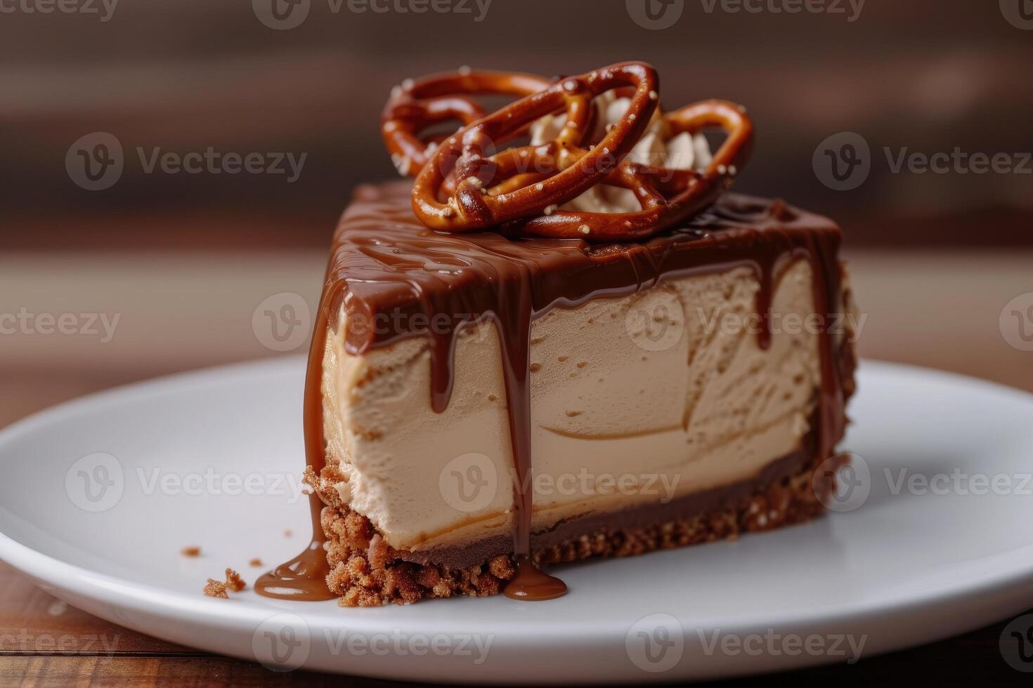 AI generated Salty Sweet Symphony, Delighting in Salted Caramel Pretzel Cheesecake. generative ai photo