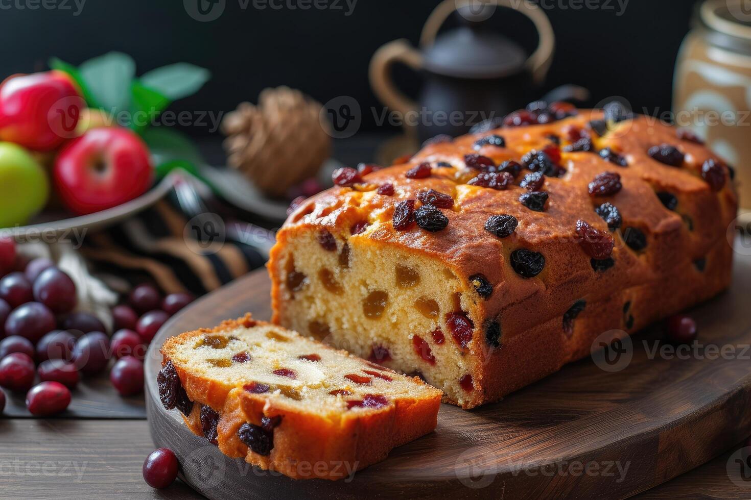 ai generado hecho en casa Fruta pastel con Pasas foto