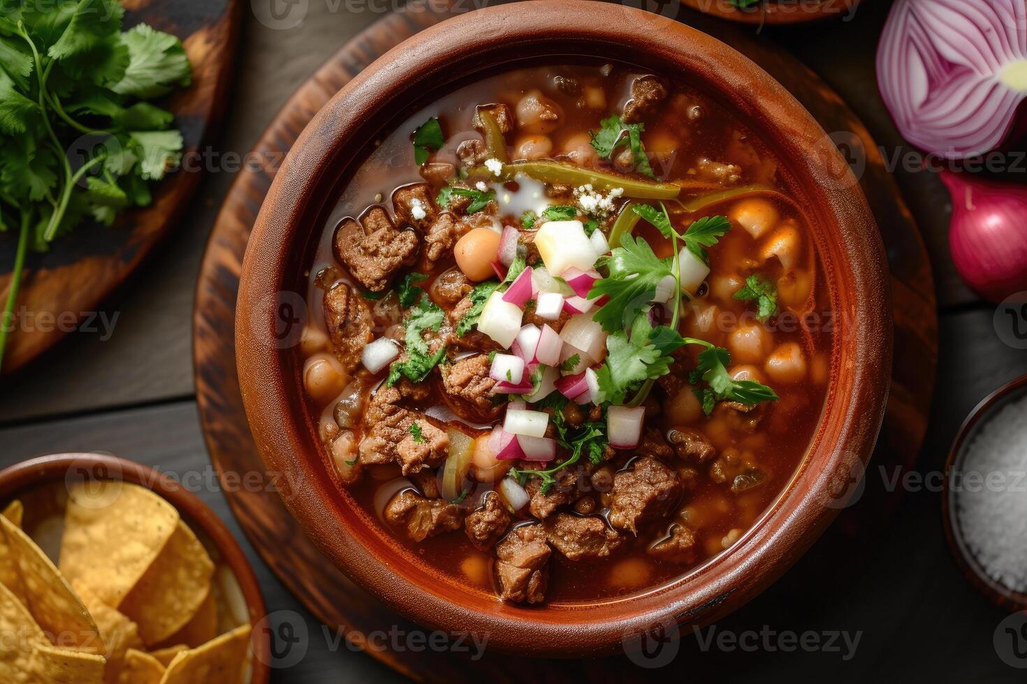 ai generado sopa con un girar, descubrir el negrita y picante delicias de pozole. generativo ai foto