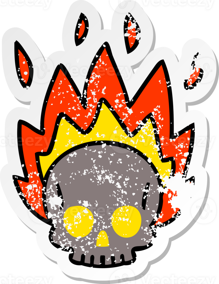 distressed sticker of a quirky hand drawn cartoon skull png