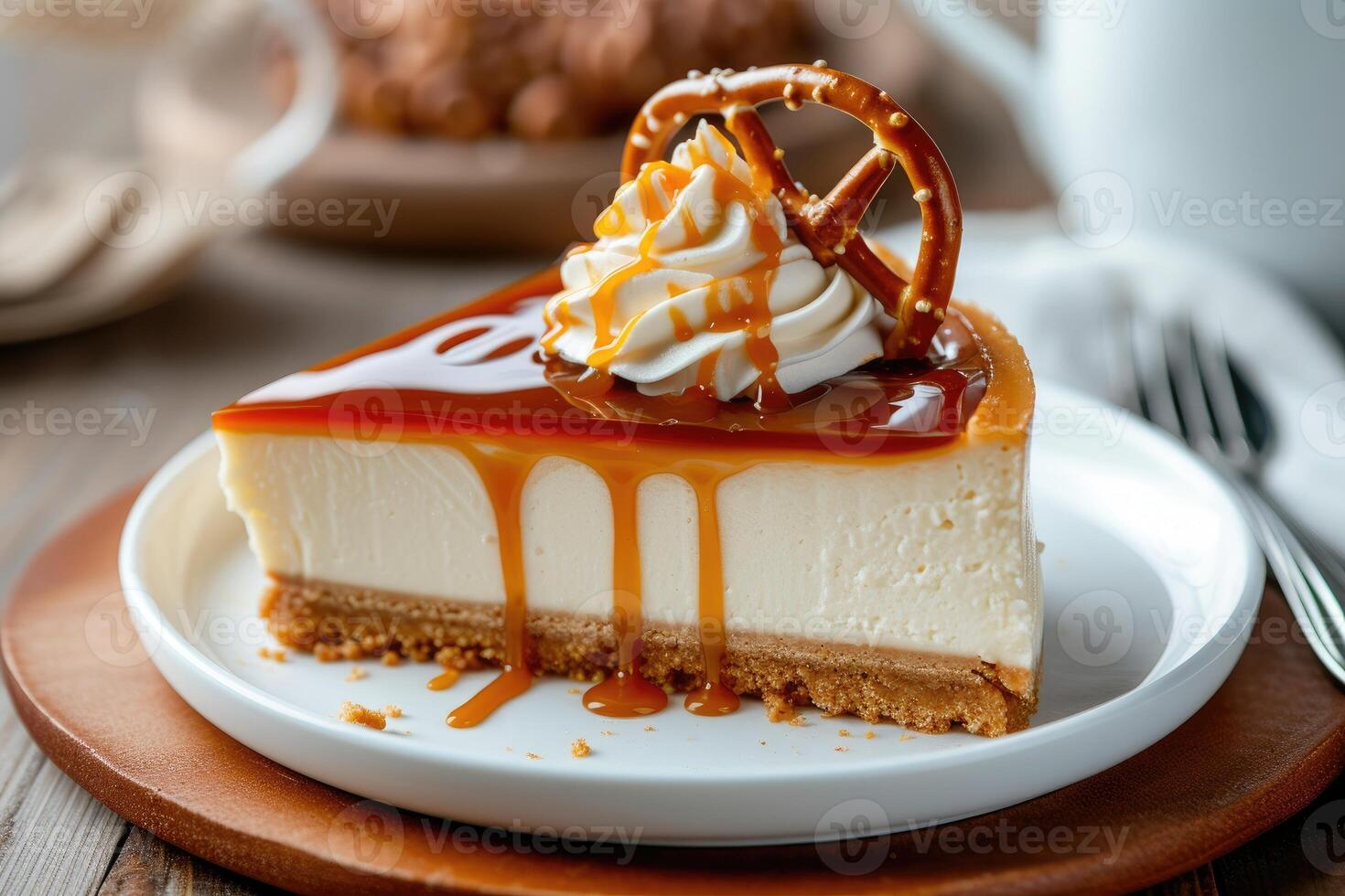 AI generated Dessert Fusion Exploring the Richness of Pretzels and Caramel in Cheesecake. generative ai photo