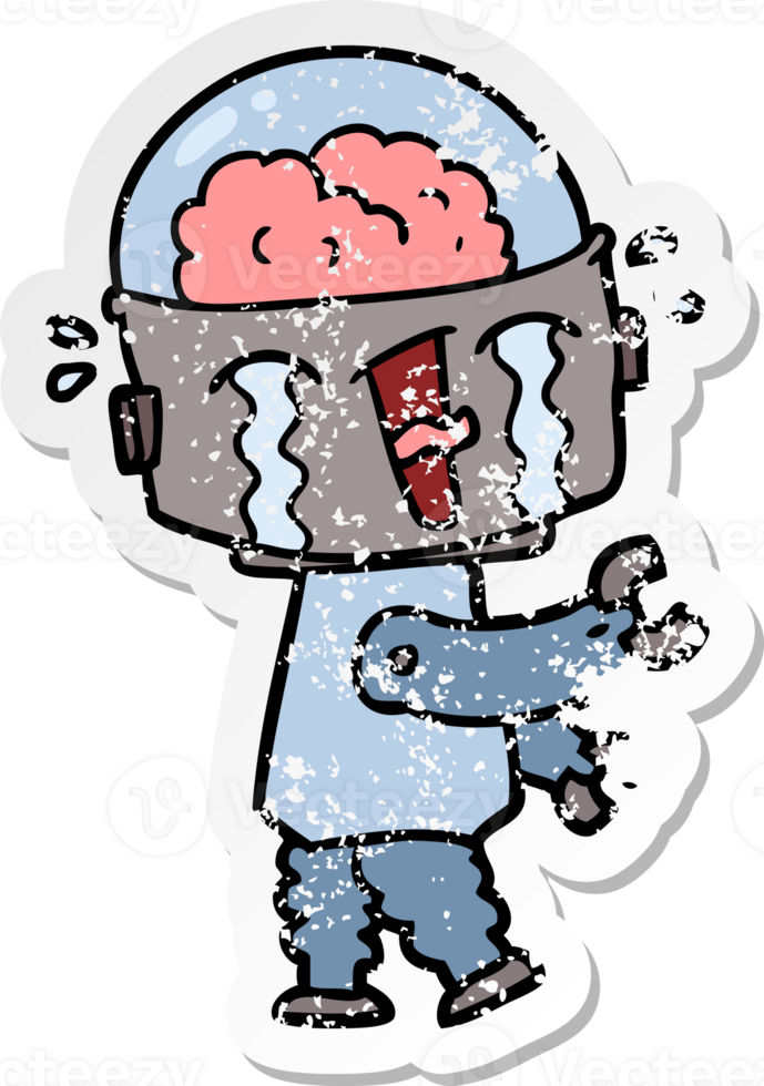 distressed sticker of a cartoon crying robot png