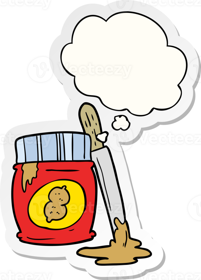 cartoon peanut butter with thought bubble as a printed sticker png