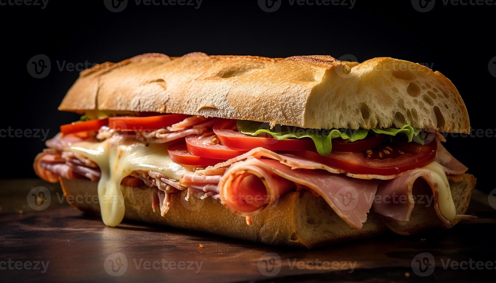 AI generated Freshness and gourmet in a close up sandwich, a delicious meal generated by AI photo