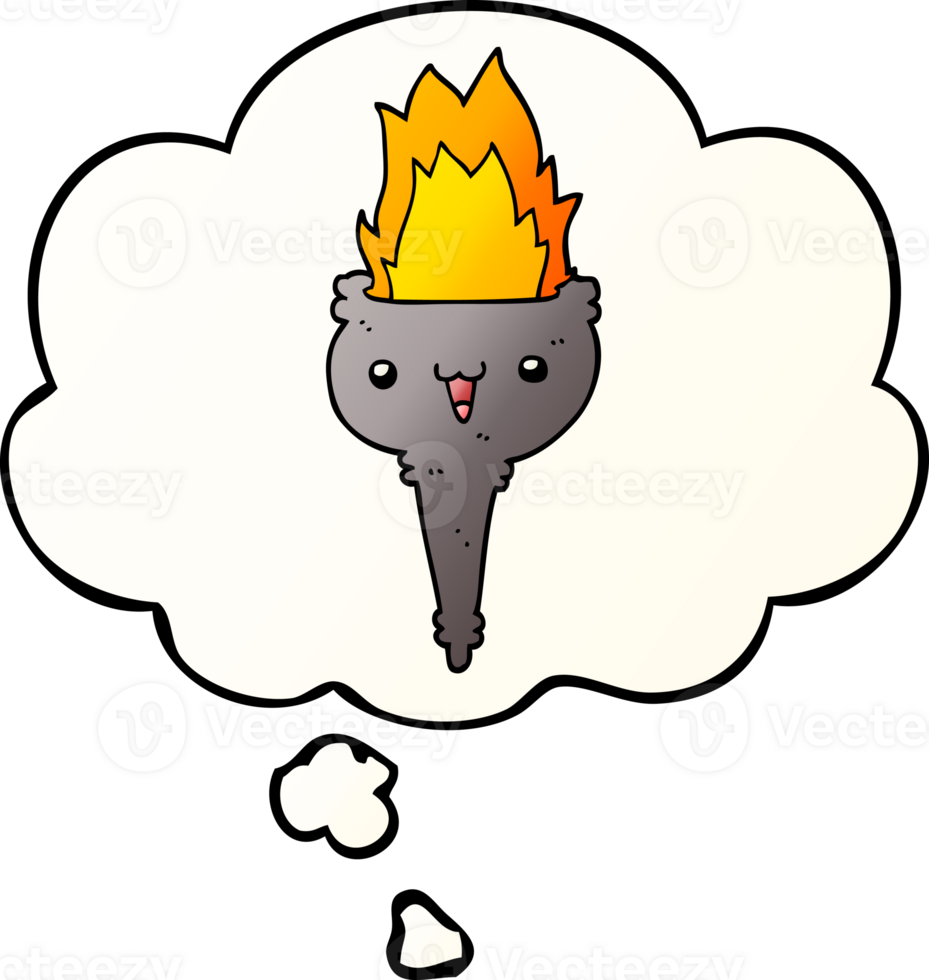 cartoon flaming chalice with thought bubble in smooth gradient style png