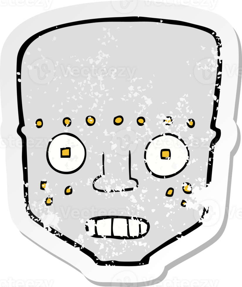 retro distressed sticker of a cartoon robot head png
