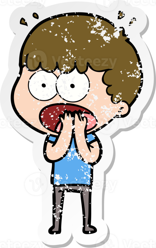 distressed sticker of a cartoon shocked man png