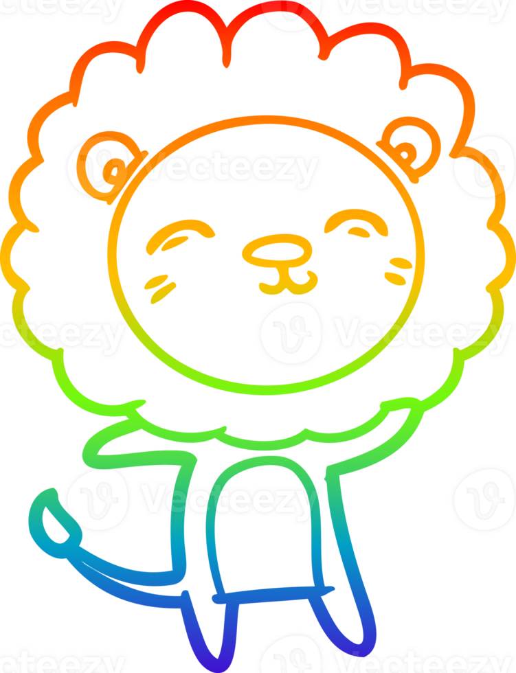 rainbow gradient line drawing of a cartoon lion png