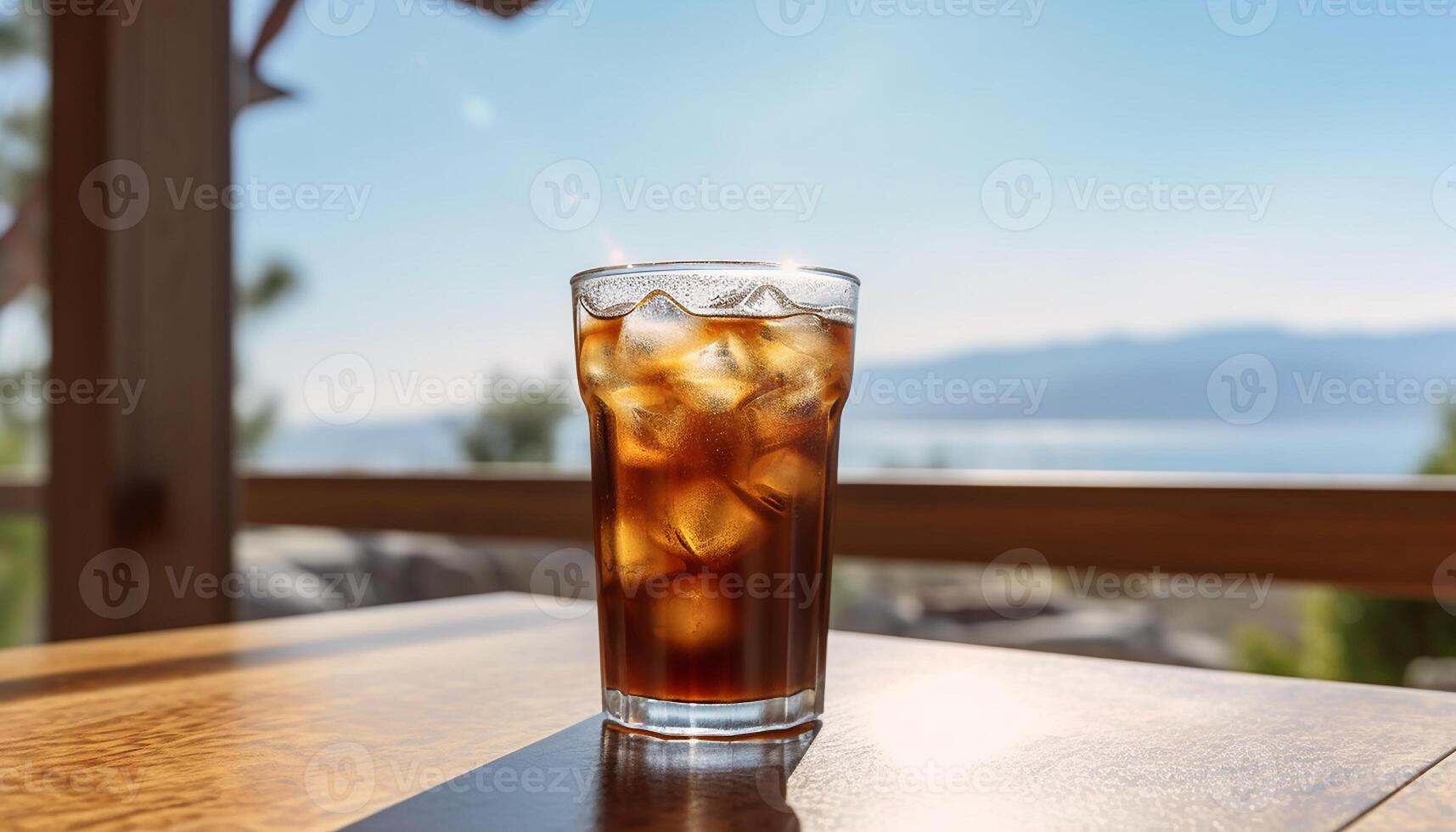 ai generado refrescante verano bebida en de madera mesa, hielo frío y delicioso generado por ai foto