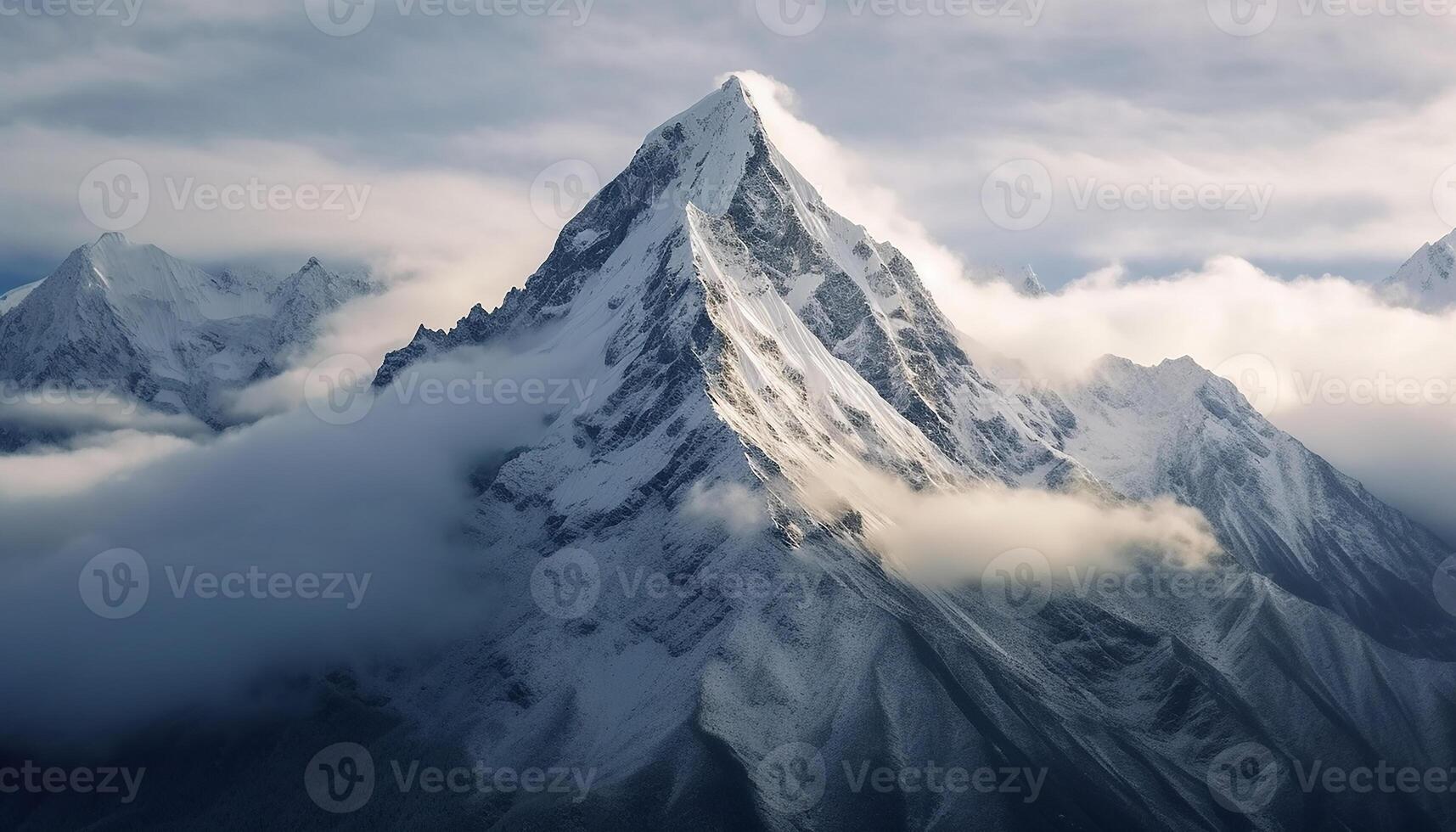 AI generated Majestic mountain peak, snowcapped and tranquil, a breathtaking adventure generated by AI photo