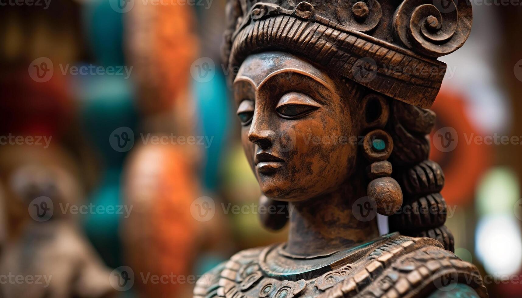 AI generated Ancient sculpture of a deity, representing spirituality and indigenous culture generated by AI photo