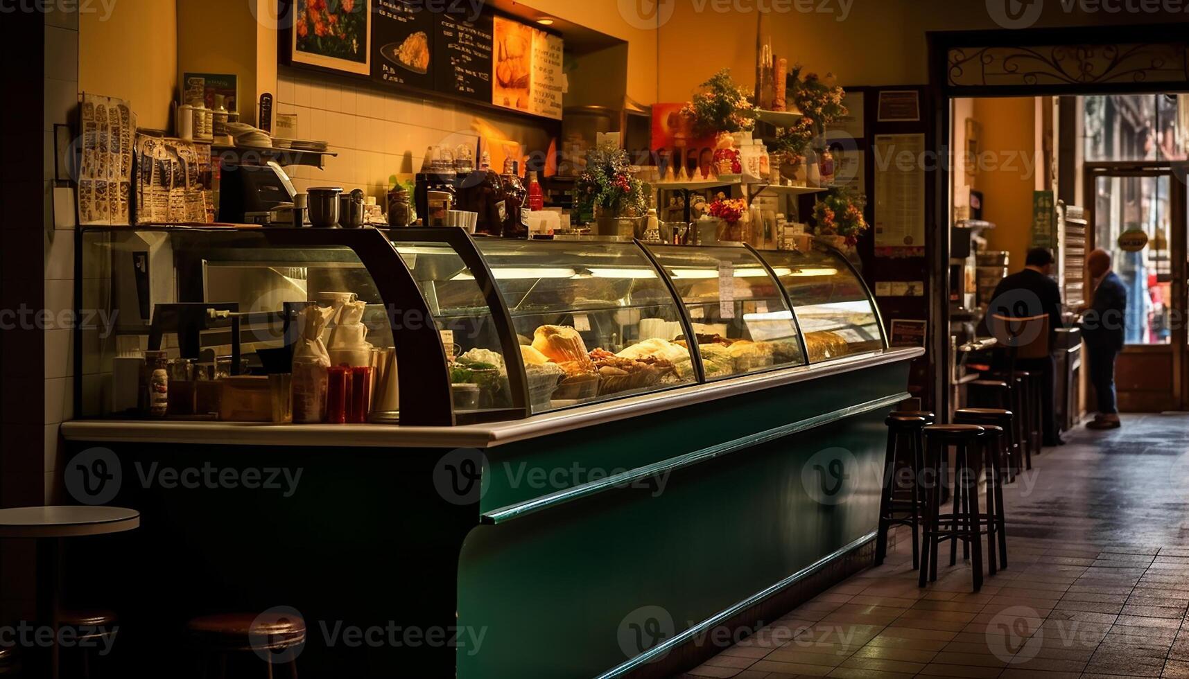 ai generado de madera mesa en un moderno cocina, servicio Fresco comida y bebida generado por ai foto