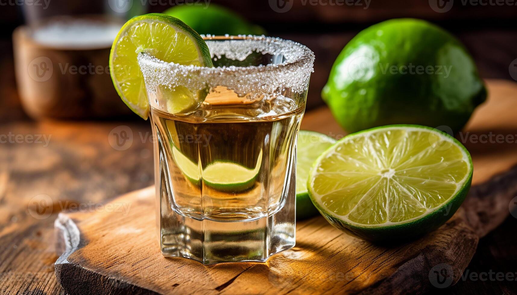 AI generated Refreshing lime cocktail with citrus slice and ice in glass generated by AI photo