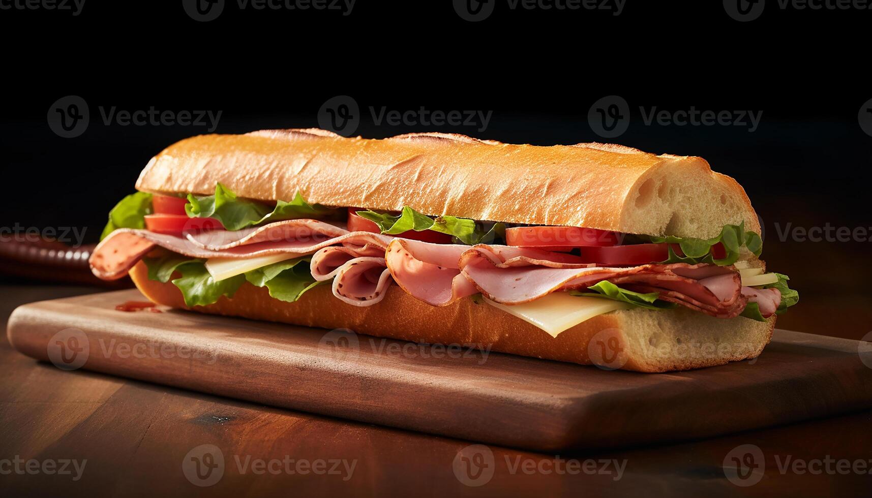 AI generated Freshness on wood table gourmet sandwich, healthy meal, grilled meat generated by AI photo