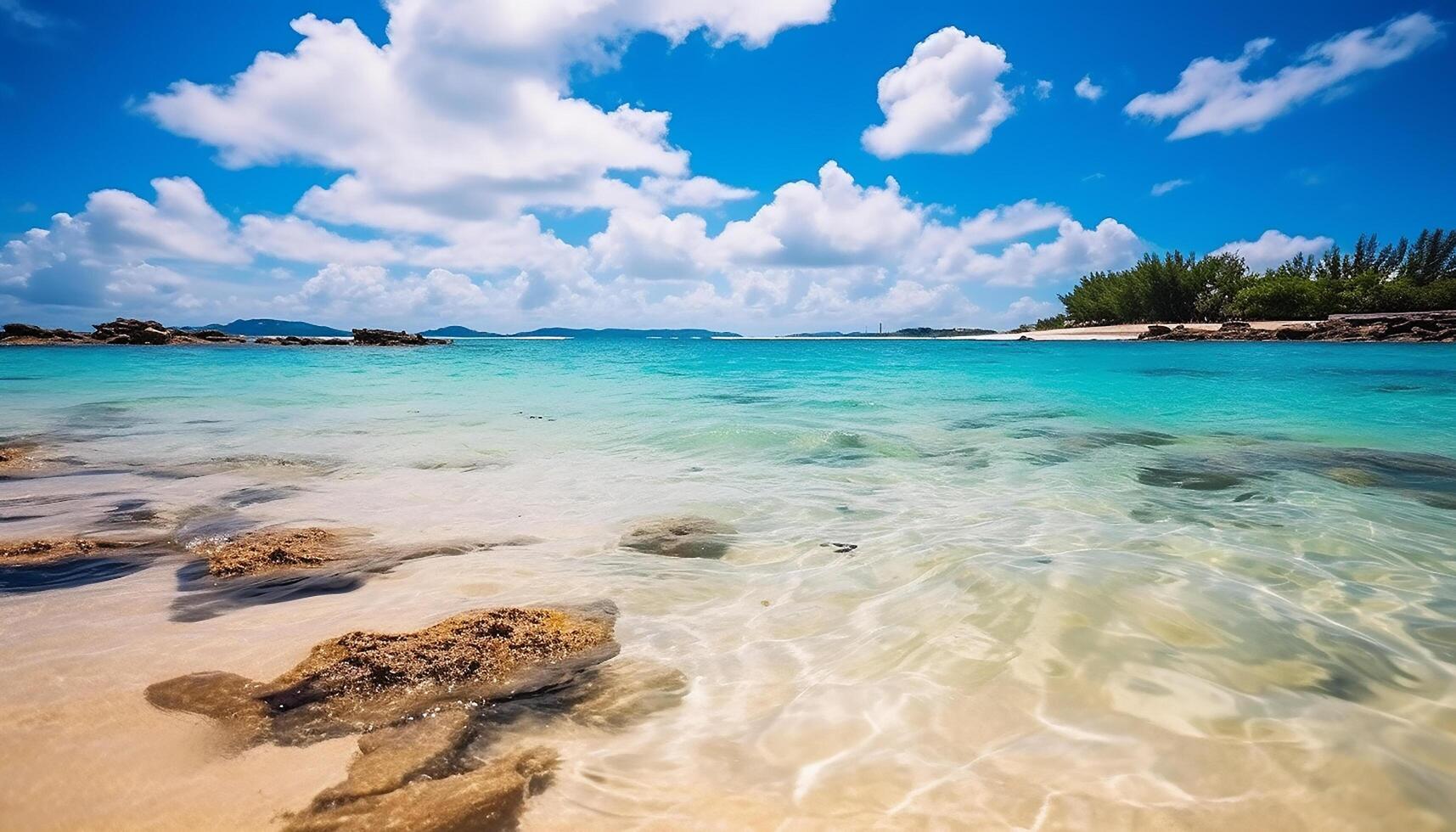 AI generated Tropical coastline, turquoise water, sandy beach, tranquil summer vacation generated by AI photo