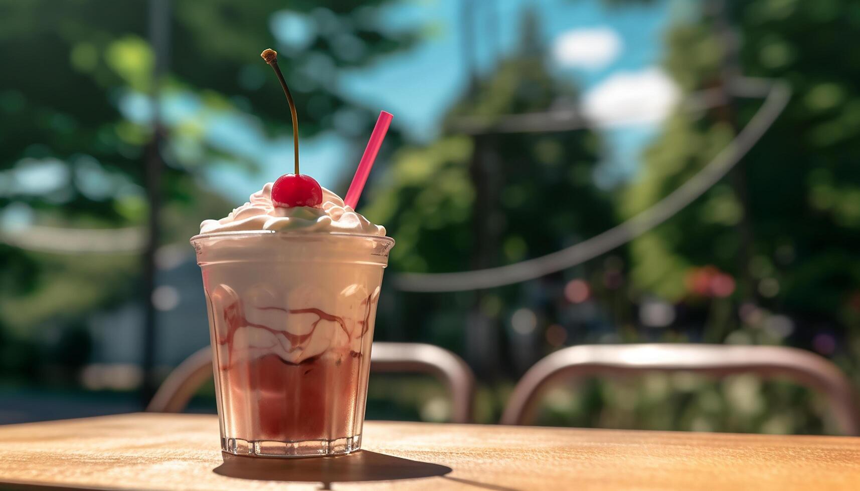 AI generated Refreshing summer drink ice cold coffee cocktail with creamy dessert generated by AI photo